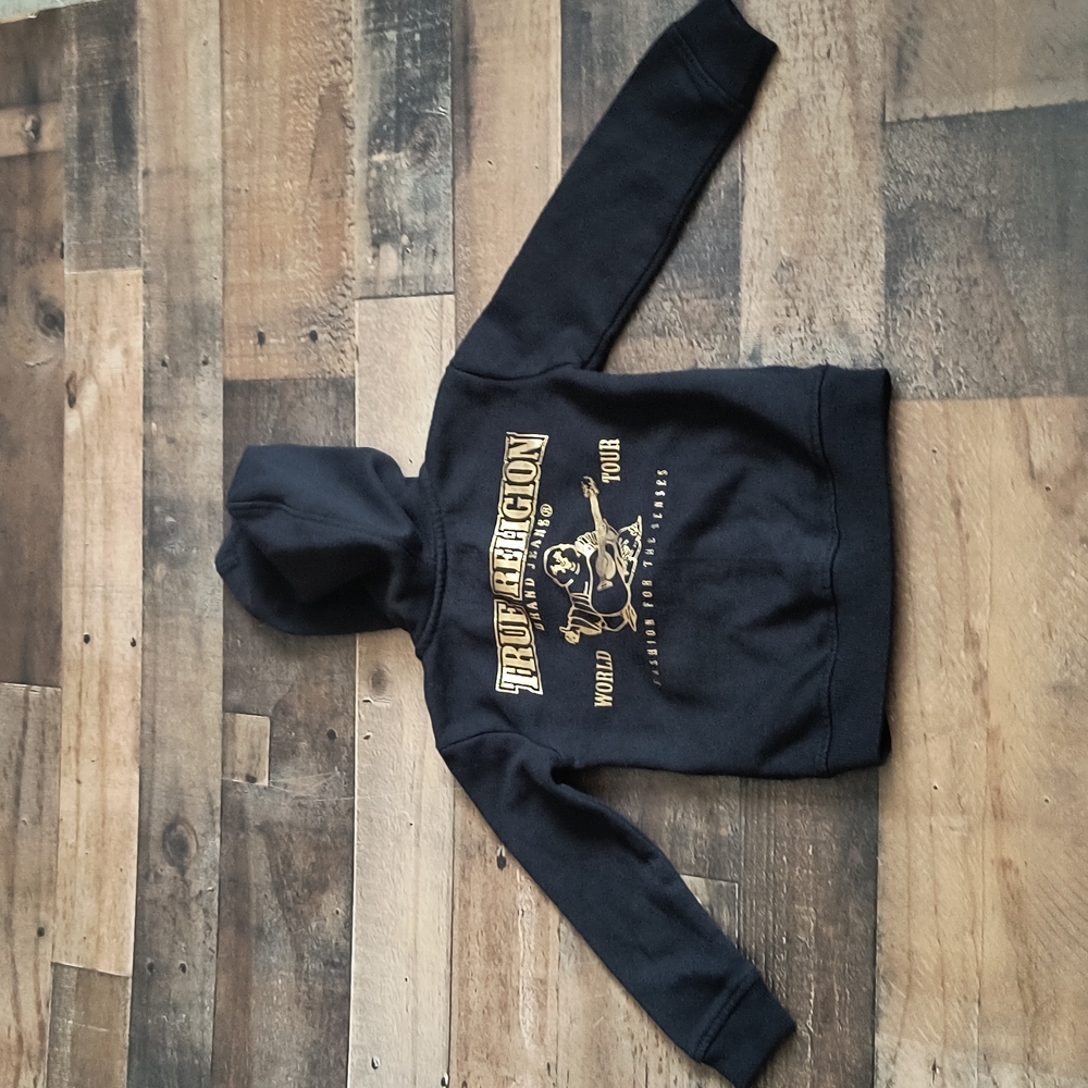 True Religion Black and Gold Zip Up Hoodie Sz 24 Month